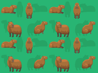 Capybara Various Poses Cartoon Seamless Wallpaper Background