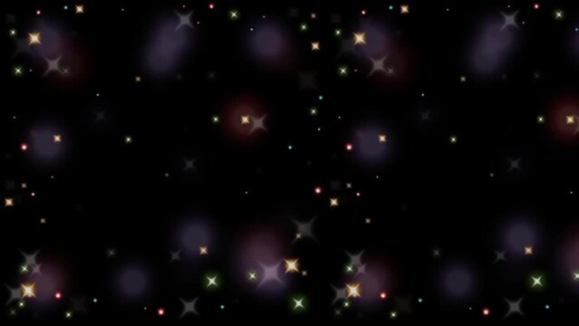 Star shining. Abstract motion background shinny colorful particles. Shimmering Glittering Particles With Bokeh. New year and Christmas 2024 background. Seamless HD loop video animation