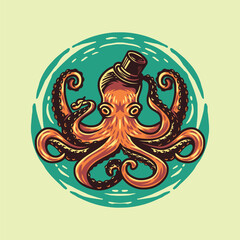 Octopus with top hat and smoking pipe illustration