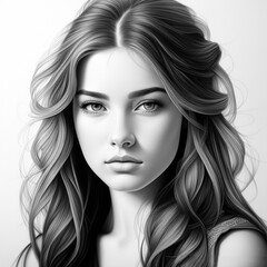 Fototapeta premium 鉛筆画 若いアメリカ人女性 Generative AI