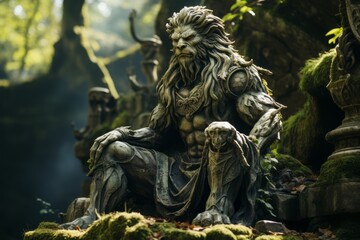 Fototapeta premium Stone statue of a mythical creature, adding intrigue to a garden or park, Generative AI