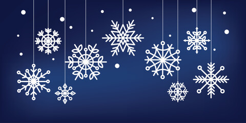 Merry Christmas festival beautiful banner with hanging snowflakes