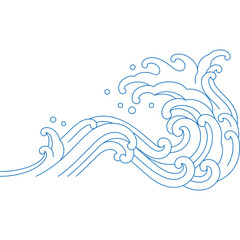 ocean wave oriental vintage style line art ornate vector illustration