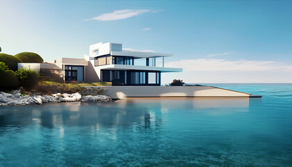 Seaside modern house and clean sea water