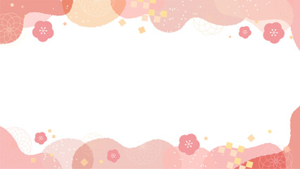 年賀状にぴったりなピンクの和風のフレームベクター素材