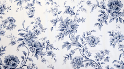 Blue toile pattern on fabric