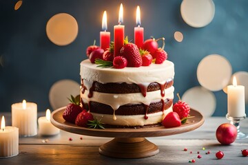 christmas cake with candles generated by AI