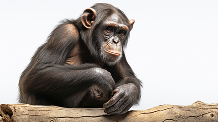 Chimpanzee, side view, white background.
Modified Generative Ai image.