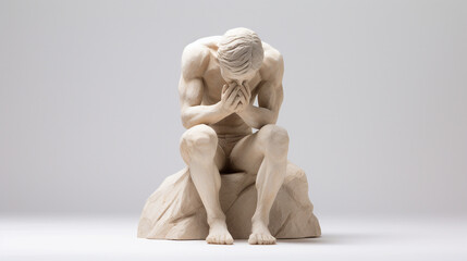 Statue of a man in frustration, clay material.
Modified Generative Ai image.