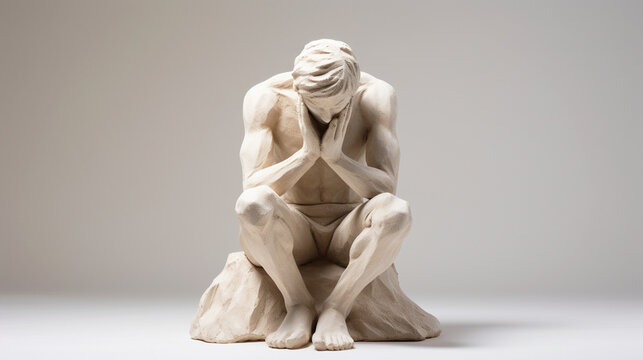Statue of a man in agony, clay material 
Modified Generative Ai image.