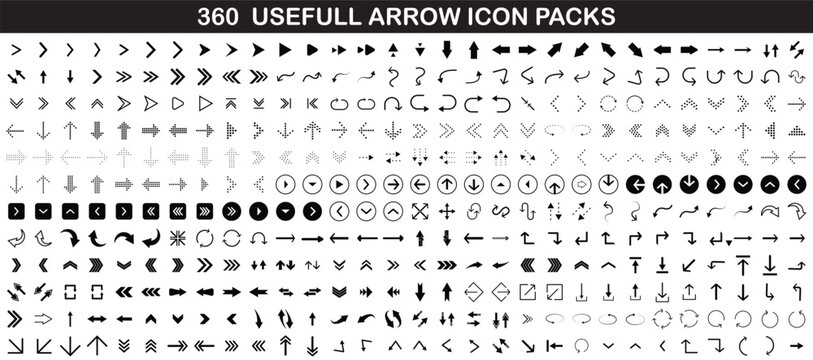 360 arrow icon pack, usefull arrow icon. Mega set of vector arrows. eps 10 vector