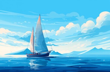 Fototapeta na wymiar Illustration of a serene sailboat gliding through the vast ocean created with Generative AI technology