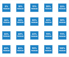 5% to 100% premium label discount, eps 10 vector