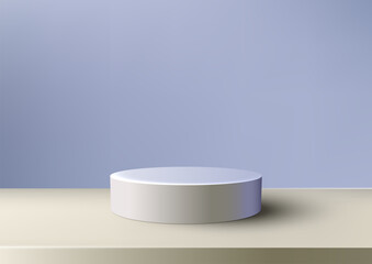 3D realistic empty white podium stand minimal wall scene on blue pastel color background