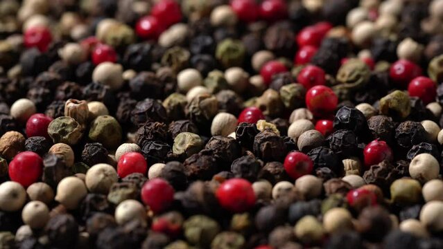 Close-up video of Mix Pepper. Moving sideways.