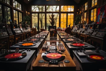 Photo sur Plexiglas Magasin de musique Vintage record store with rows of vinyl records and cassette tapes, Generative AI