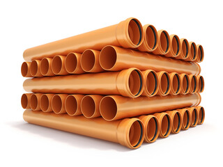 Plastic brown sewer pipes with the seal - 3D illustration - 647959911