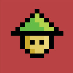 pixel art green hut character male cartoon head face