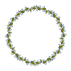 bee insect cartoon style round frame