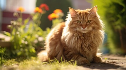 Naklejka na ściany i meble Beautiful Orange Cat Animal Landscape Photo