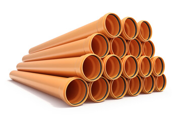 Bunch of plastic brown sewer pipes with the seal - 3D illustration - 647961761