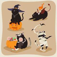 set of Halloween cat cartoon