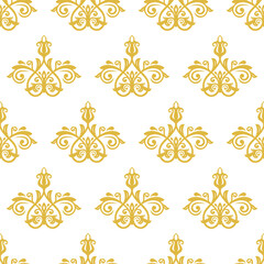 Classic seamless vector pattern. Damask orient ornament. Classic vintage golden and white background. Orient pattern for fabric, wallpapers and packaging