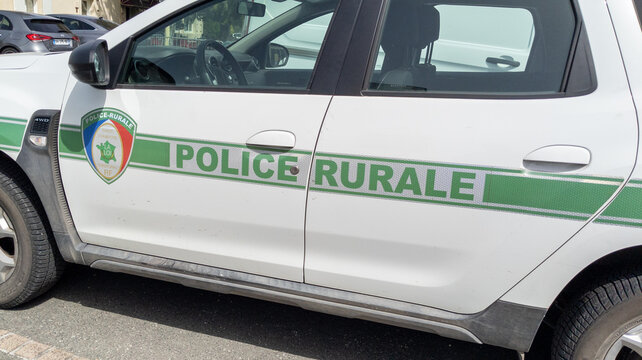 police rurale side car french rural police logo and text sign on official dacia French countryside local in france