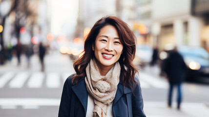 Portrait of an middle-aged asian woman in the city - Powered by Adobe
