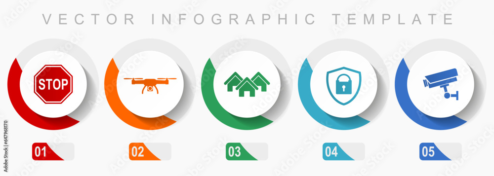 Poster home security icon set, miscellaneous icons such as stop sign, drone, house, cctv camera and padlock