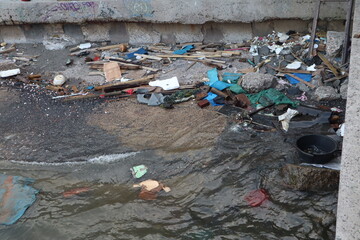 Household waste on the seashore