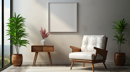Fototapeta premium Farmhouse Living Room with Blank Poster Frame
