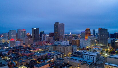 The New Orleans skyline at twilight