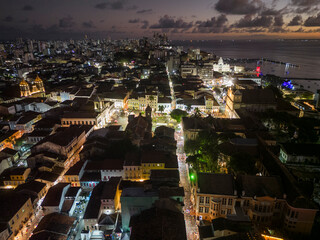 Fototapeta premium Beautiful aerial view to historic city buildings and ocean in Salvador