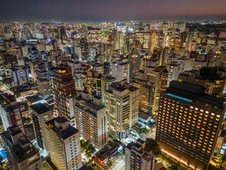 Fototapeta premium Beautiful aerial view to dense residential area and city buildings