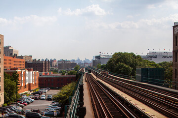 Subway tracks leading to the city from the Bronx Yankee Stadium