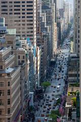 Busy New York street scene from high above looking down vertical