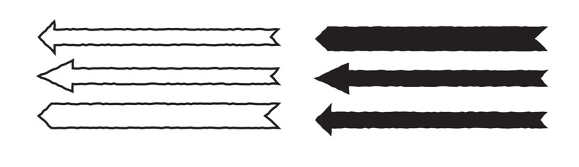 Straight long arrow. Black roughen straight long arrows vector isolated illustration