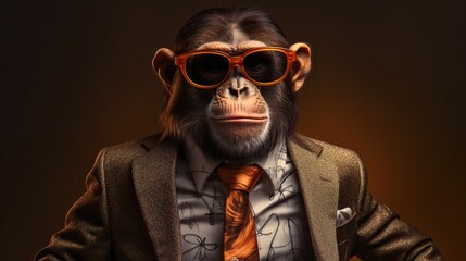 Funny monkey in a suit with sunglasses