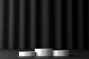 product placement podium. Empty podium or pedestal display on dark background with cylinder stand. Empty stage podium. 3d illustration