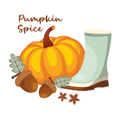 Pumpkin spice, boots, and acron vector