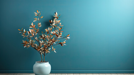 Contemporary Blue Interior with Plant Accent