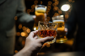 Celebrate whiskey on a friendly party in  restaurant