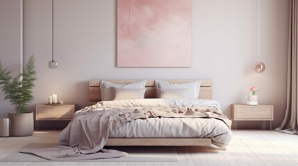 modern minimalistic bedroom in pastel sublte colors