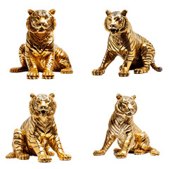 Lucky golden animal concept Statue of a tiger made of gold on a PNG background. - obrazy, fototapety, plakaty