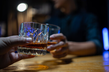Celebrate whiskey on a friendly party in  restaurant