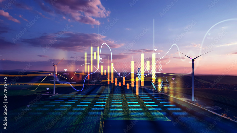 Wall mural green energy in full development.increase in electricity prices on the world market.