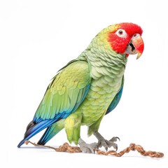 Red-lored parrot bird isolated on white background.