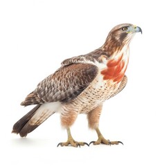 Red-tailed hawk bird isolated on white background.