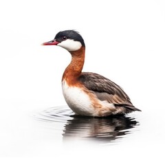 Red-necked grebe bird isolated on white background.